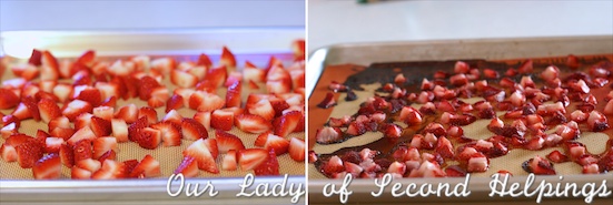 Roast strawberries for baking it concentrates the flavor and reduces the liquid. | Our Lady of Second Helpings